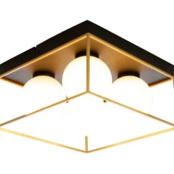 Aneta Lighting plafondi Astro 28 cm musta/kulta/opaalivalkoinen
