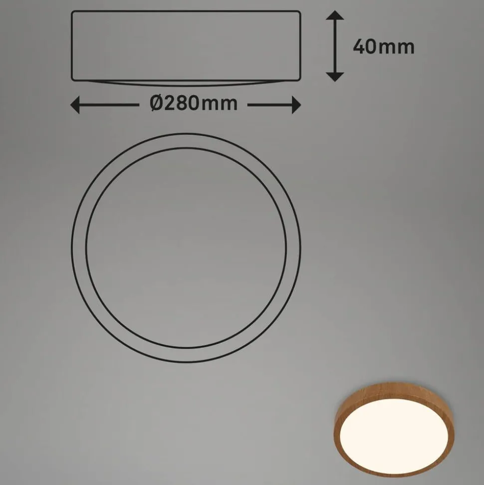 Briloner Runa LED-plafondi Ø 28 cm puu