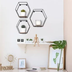Mirrors and More seinähylly Chiara musta/puu 3-pack