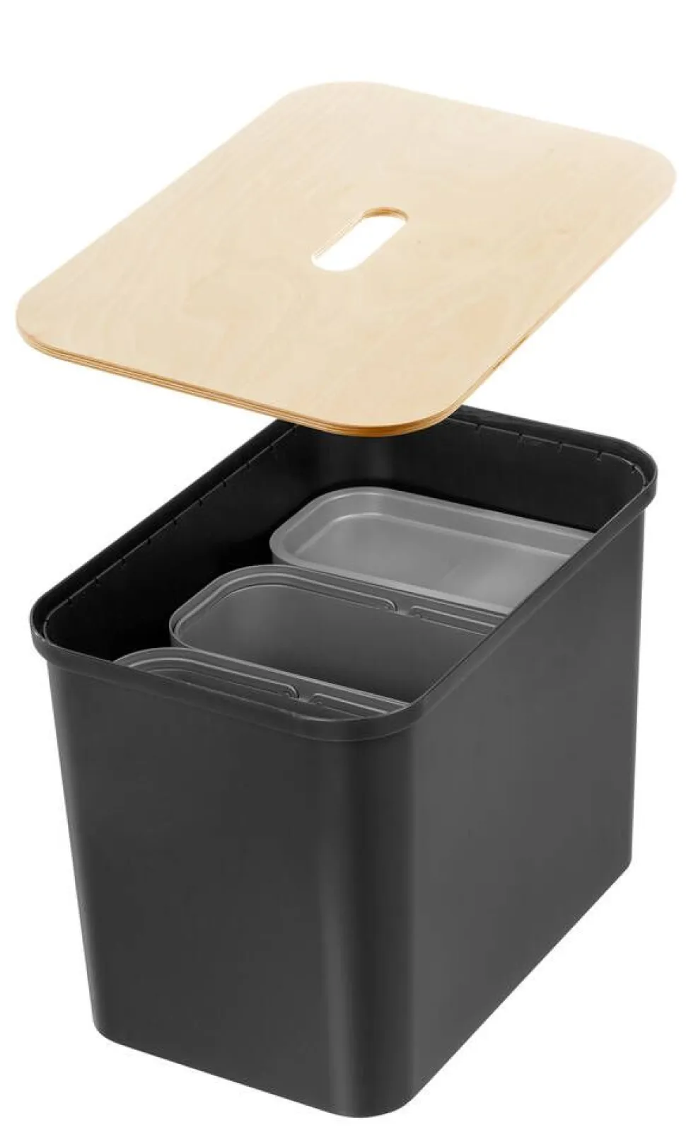 Smartstore Collect lajitteluastiasetti vanerikannella 76 L musta