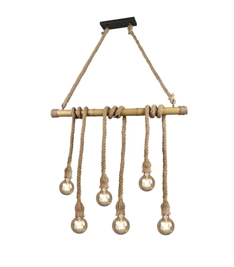 Trio Lighting riippuvalaisin Wilma 6xE27 bambu/sisal