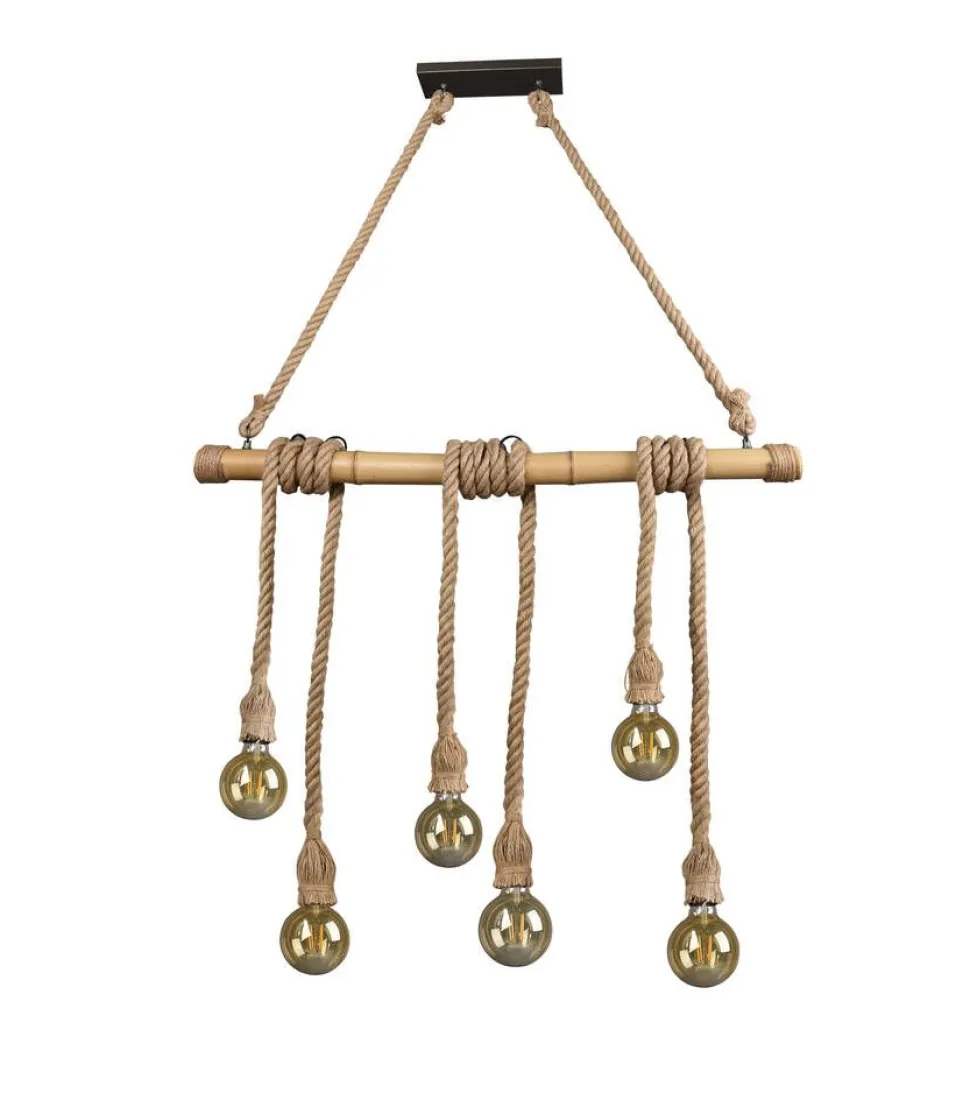 Trio Lighting riippuvalaisin Wilma 6xE27 bambu/sisal