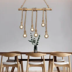 Trio Lighting riippuvalaisin Wilma 6xE27 bambu/sisal